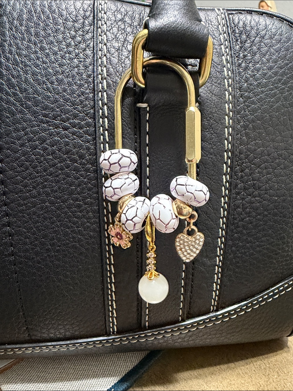 Beaded bag Charm with gold hardware
